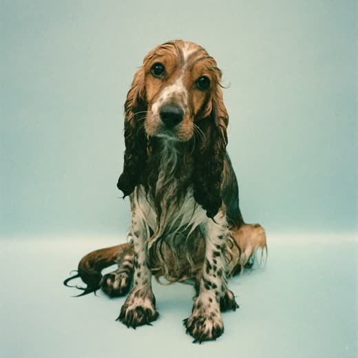 A spaniel damp from its bath